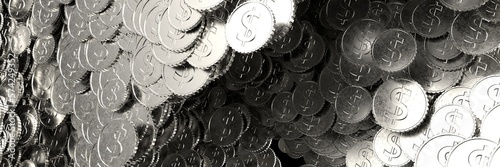 A coin with the symbol of the American currency. 3D visualization