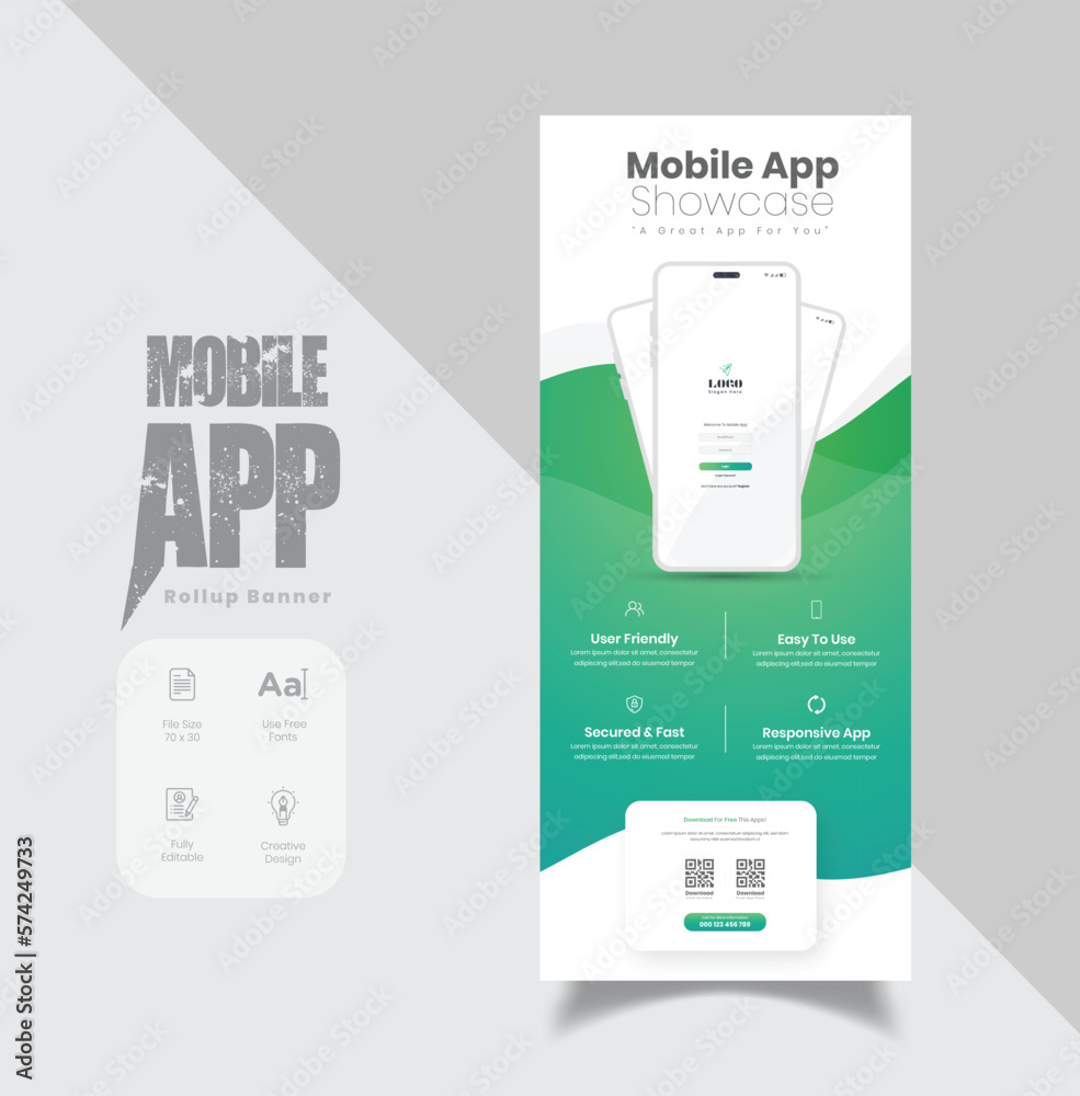 Mobile App Promotion Roll-up Banner Design, roll-up banner template ...