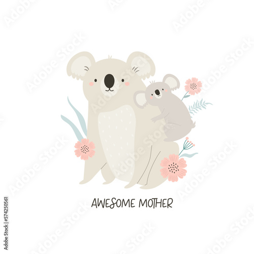 Photography Vector illustration of cute young koala and his mom