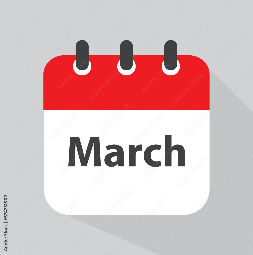A calendar sheet with the month of March written on it. A calendar sheet with the month of March written on it.