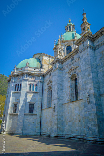Spring in Italy, Lombardy, Milano, Como lake and city. Landscape view on hills, park, old town and water, with some interesting details, close up and panoramic.