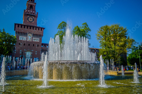 Spring in Italy, Lombardy, Milano, Como lake and city. Landscape view on hills, park, old town and water, with some interesting details, close up and panoramic.