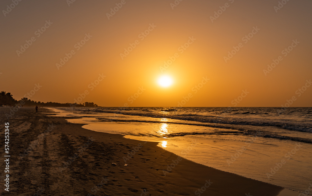 Sunset at the beach  in The Gambia , Africa