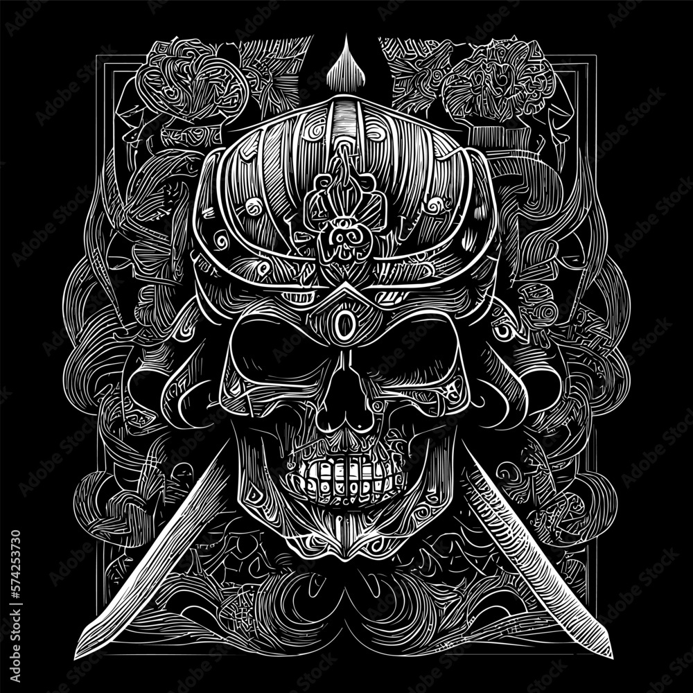 Japanese samurai skull illustration is a powerful and intimidating ...