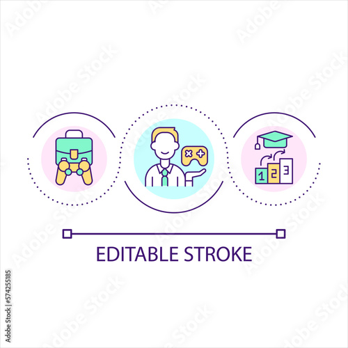Gamification in business development loop concept icon. Improve employee experience at training abstract idea thin line illustration. Isolated outline drawing. Editable stroke. Arial font used