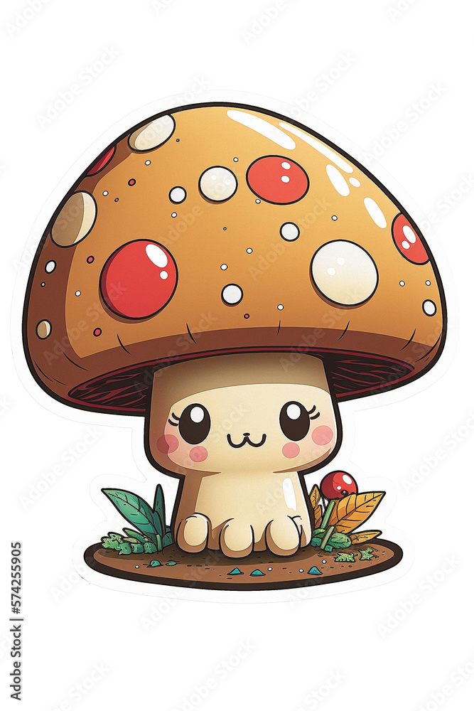Kawaii mushroom clipart created with Generative AI Tools Stock
