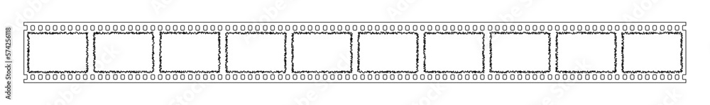 35mm film strip outline vintage vector design with 10 frames on white background. Film reel symbol illustration to use in photography, television, cinema, photo frame. 