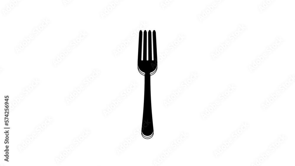 Black Fork icon isolated on white background. Cutlery symbol. 4K Video motion graphic animation Black Fork icon isolated on white background. Cutlery symbol. 4K Video motion graphic animation