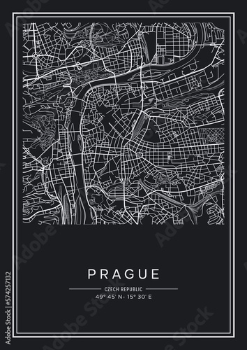 Black and white printable Prague city map, poster design, vector illistration.
