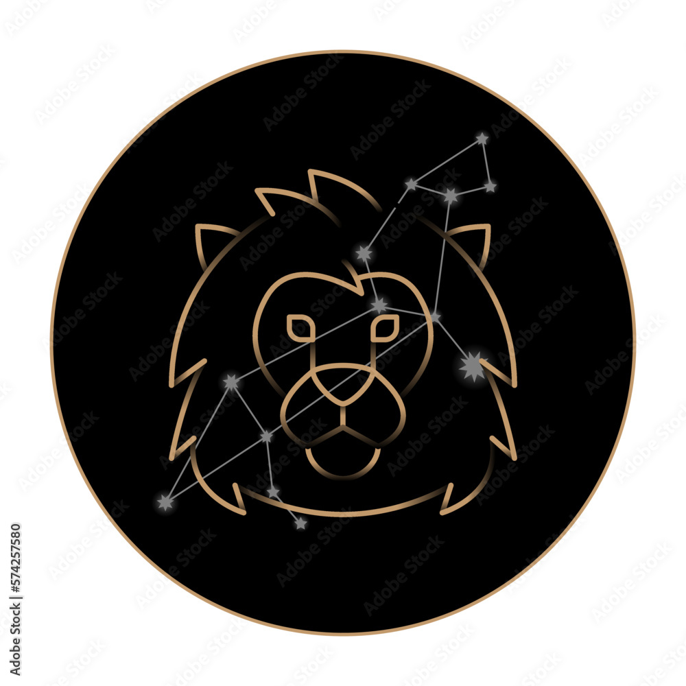 Fototapeta premium LEO zodiac horoscope astrology label with element, planet icon glyph. Thin line sign symbol art design vector illustration