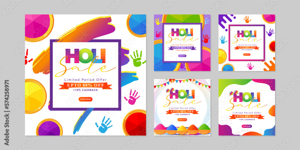 Naklejka premium Vector illustration of Happy Holi Sale social media story feed set mockup template