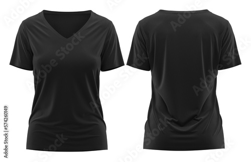 T-shirt v-neck short sleeve woman, 3d rendering, Black