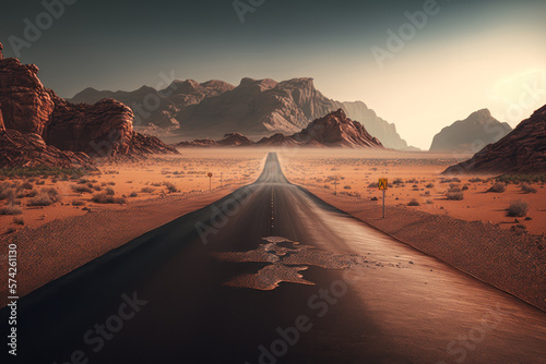 Road in the desert. AI generative.