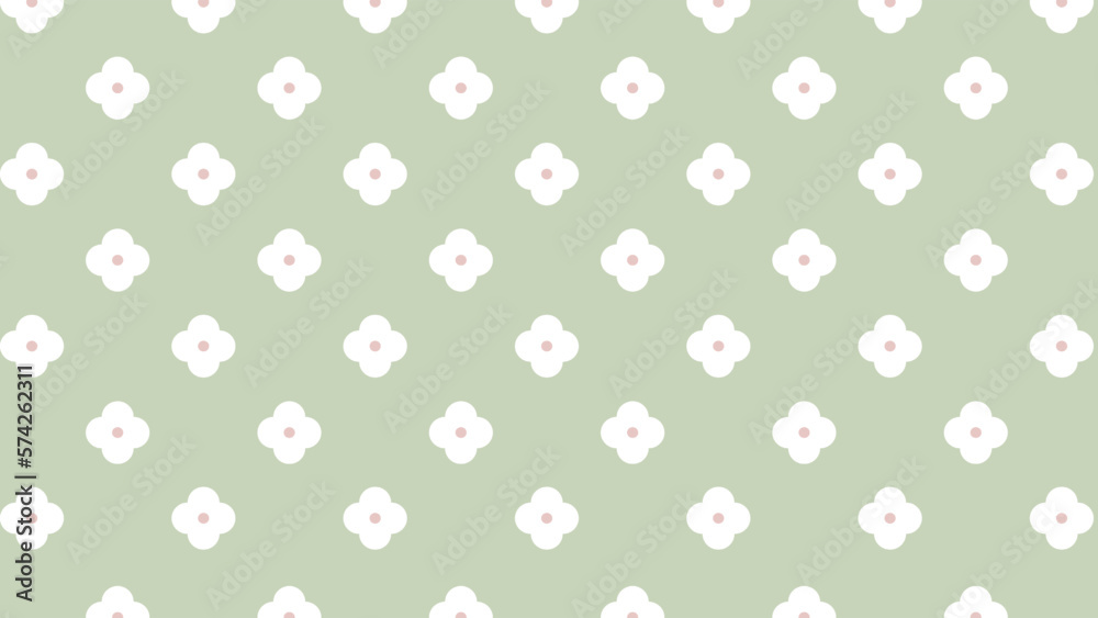Green seamless pattern with white flowers