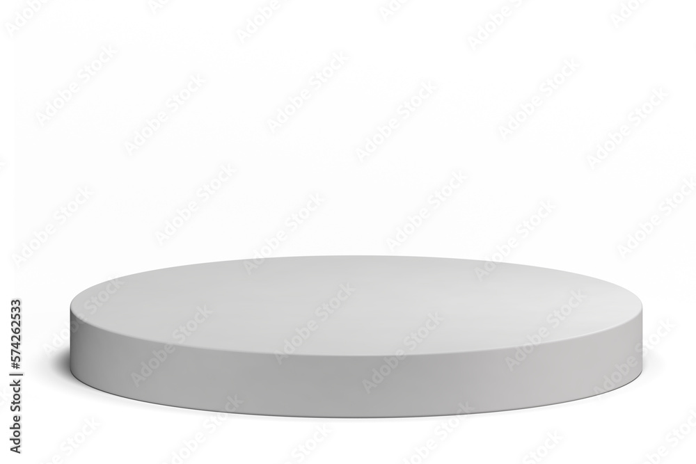 Monochrome background with png 3d geometric shapes, White circular blank podium on the studio floor for product presentation mock up. Abstract composition in minimal design display empty. 3D rendering - obrazy, fototapety, plakaty 