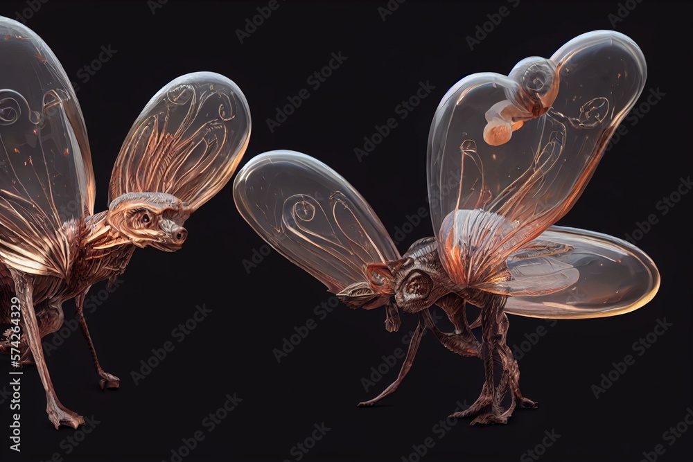 Decorative figures of strange animals with transparent wings, cute and ...