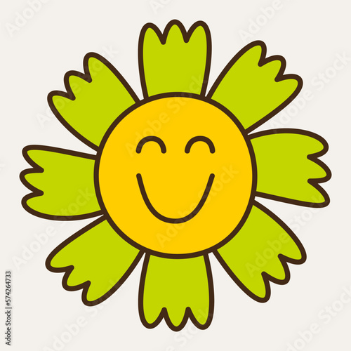 Smiling flower, abstract personage, mascot design, funny face, cute icon