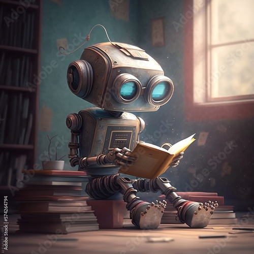 Futuristic Generative AI illustration of a digital machine with artificial intelligence, a clever automaton that can transfer information and learn