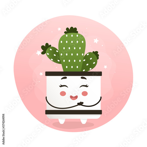 cute kawaii houseplant, kawaii cacti, a cactus in a pot, houseplant, home garden, gardening, plant lover, houseplant shop concept, greenhouse 