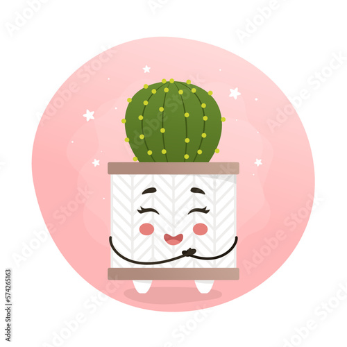 cute kawaii houseplant, kawaii cacti, a cactus in a pot, houseplant, home garden, gardening, plant lover, houseplant shop concept, greenhouse 