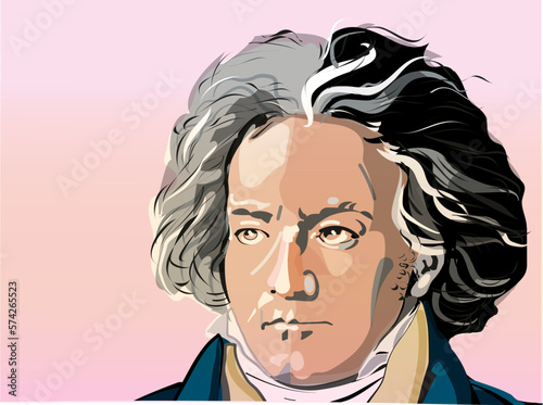 colored vector portrait of Ludwig van Beethoven photo