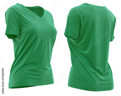 T-shirt v-neck short sleeve woman, 3d rendering, Green