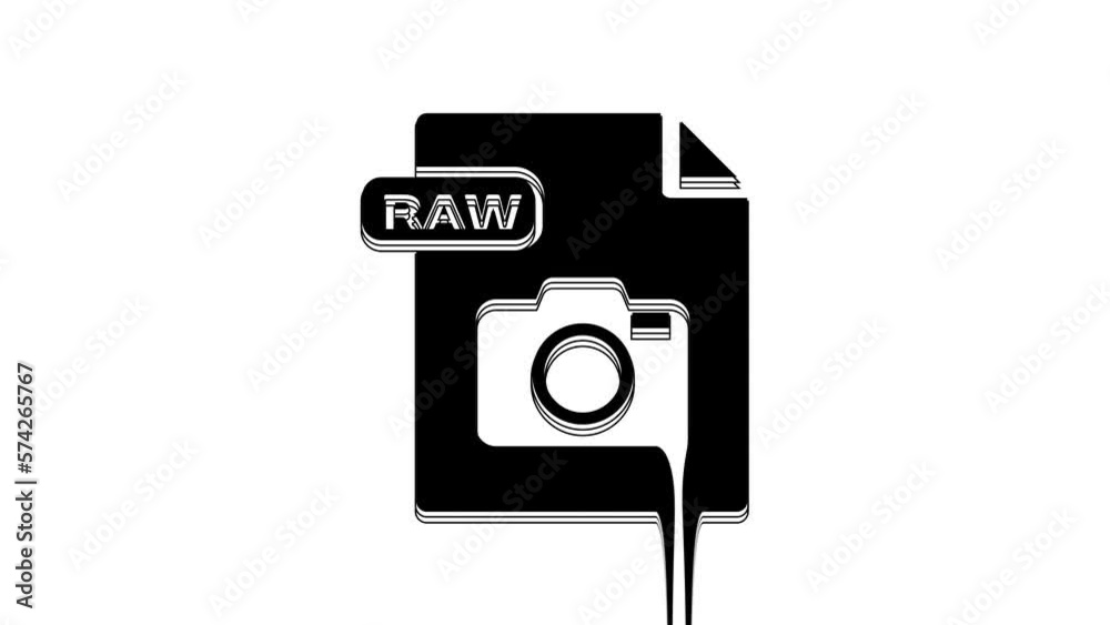 Black RAW file document. Download raw button icon isolated on white background. RAW file symbol. 4K Video motion graphic animation Black RAW file document. Download raw button icon isolated on white background. RAW file symbol. 4K Video motion graphic animation