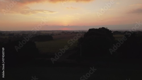 Drone frlight over the plain and the meadow during sunset. High quality 4k footage