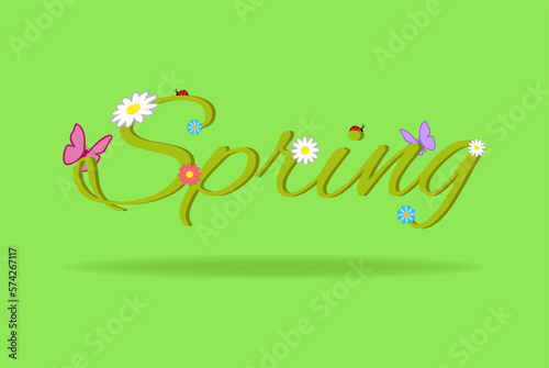Obraz na płótnie Spring word, flowers and butterfly vector w salonie