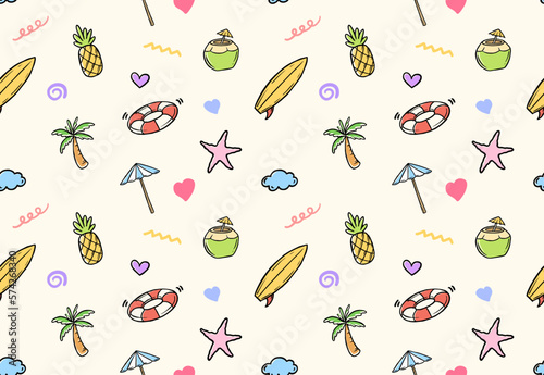 seamless pattern with beach and surfing