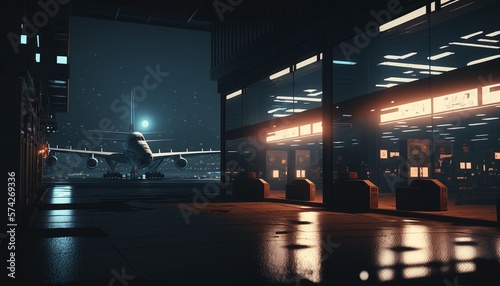 Airport Panorama on a Summer Night Generated by AI