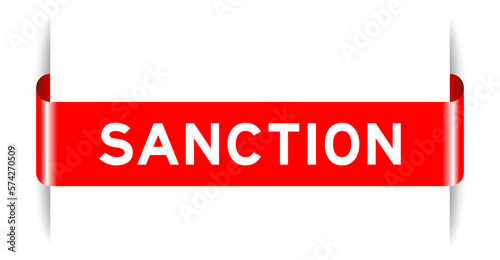 Red color inserted label banner with word sanction on white background