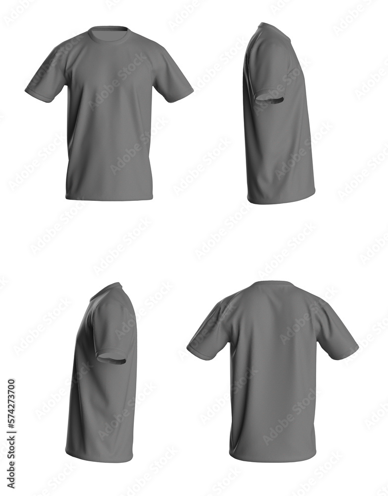 T-shirt template, from four sides, isolated on white background. Grey Color T-shirt template, from four sides, isolated on white background. Grey Color