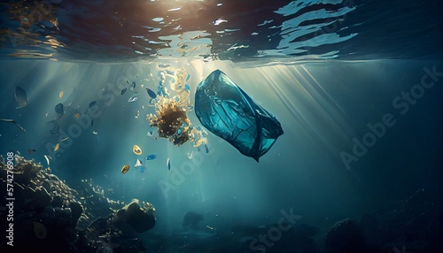 Stampa su tela Plastic waste and trash under water in the ocean