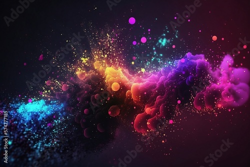 Magical neon background with blur and tiny particles, explosions and swirls of glitter and confetti. Abstract dark background. Generative AI