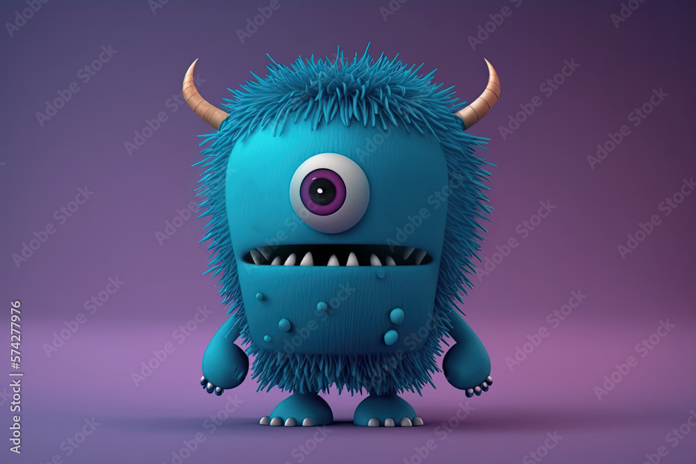 Cute Cartoon Blue Monster Character with Space for Copy (Created with Generative AI)