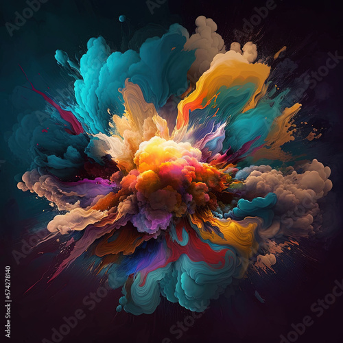 Digital artwork of oil paint explosion clouseup