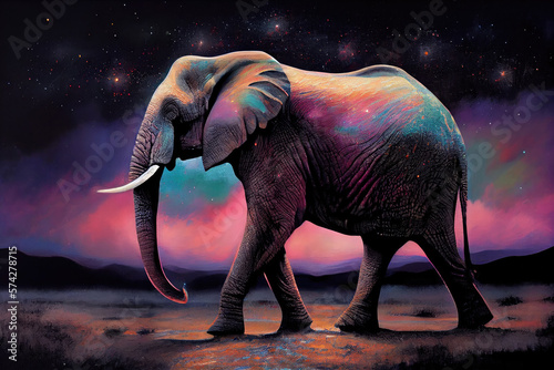 Colorful oil painting of an Elephant portrait. Generative AI. 