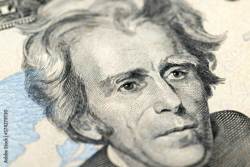 portrait of the president on American twenty dollar bills