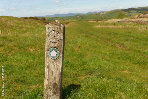 Sign post erected by Denbighsire Countryside Service marking a walking trail in the Dee Valley above Corwen North Wales photo