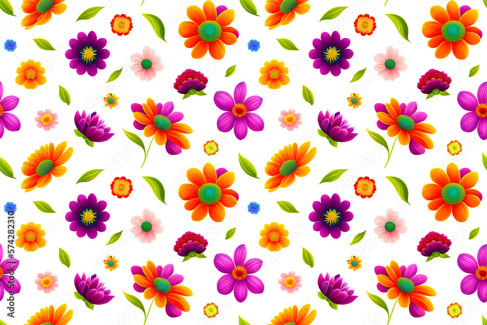 Obraz premium Colorful flowers and leaves - Seamless pattern.