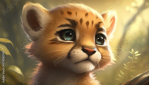 Baby cougar, lion or wild cat. Generative AI.