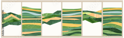 Green abstract rice field top view with texture vector background. Nature pattern, eco illustration, countryside poster design. Collection of agriculture landscape, set of simplicity ecology poster