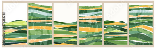 Abstract farm agriculture template. Green field pattern, eco background, nature landscape vector illustration with texture. Farmland collage for leaflet, identity, booklet. Ecology backdrop, card