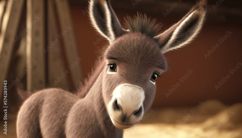 Baby donkey. Generative AI.
