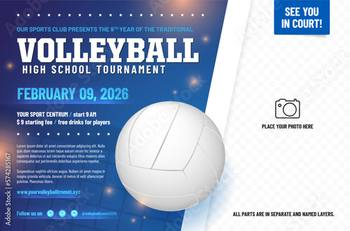 Volleyball tournament poster template with ball