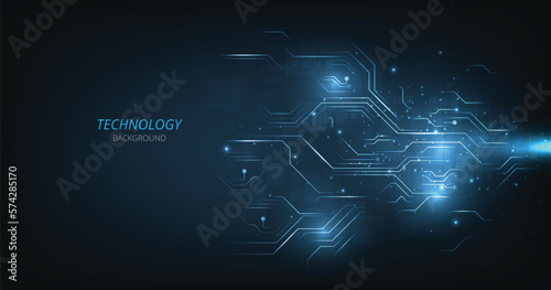 Vector technology circuit lines on a dark blue background.High-tech circuit board connection system.Vector abstract technology on blue background. 