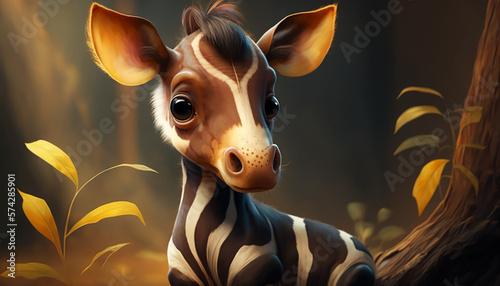 Plakat Baby okapi for kids. Generative AI.