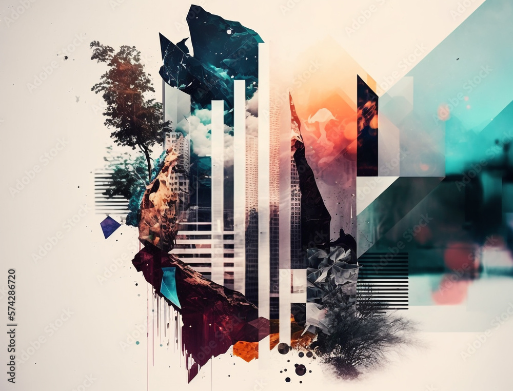 Abstract Double Exposure Collage Style Background - obrazy, fototapety, plakaty 