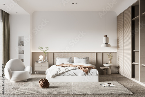 Interior Bedroom Wall Mockup - 3d rendering  3d illustration